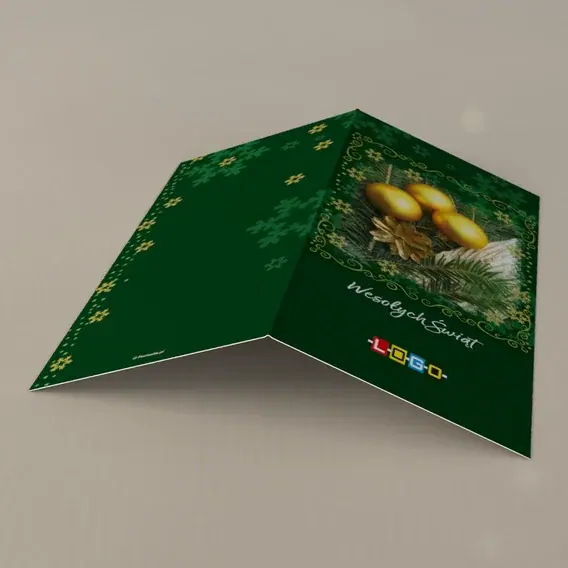 Kartka świąteczna z logo BN3-201 Matowe złoto na zieleni, tył