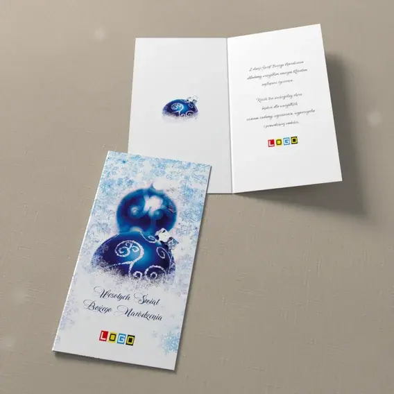 Kartka świąteczna z logo BN3-209 Podwójna kula w śnieżynkach, widok ogólny