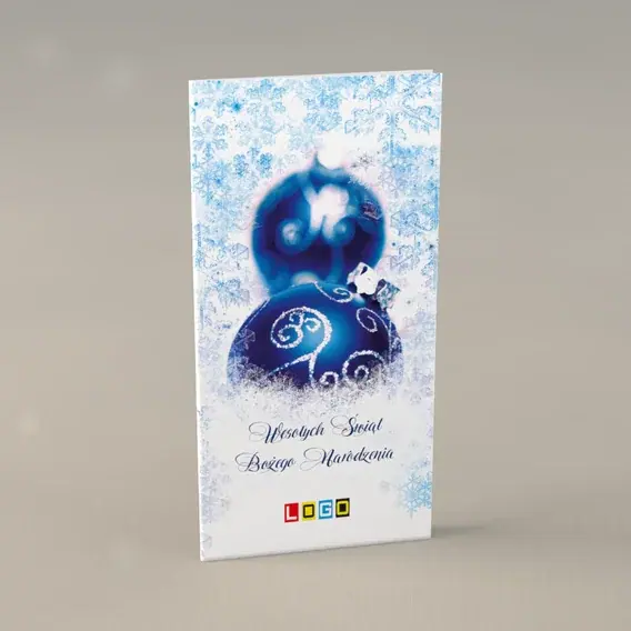 Kartka świąteczna z logo BN3-209 Podwójna kula w śnieżynkach, przód