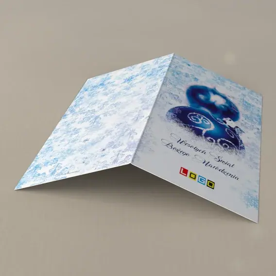 Kartka świąteczna z logo BN3-209 Podwójna kula w śnieżynkach, tył