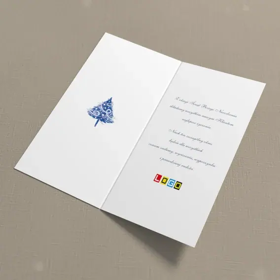 Kartka świąteczna z logo BN3-210 Tuszowa jodła między pasami, wnętrze