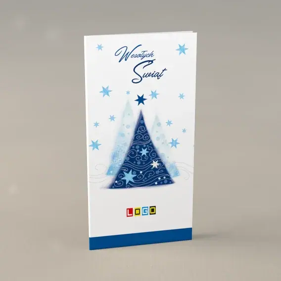 Kartka świąteczna z logo BN3-212 Granatowa świerczyna we mgle, przód