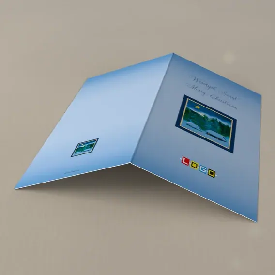 Kartka świąteczna z logo BN3-213 Chatki i lasek w ramce, tył