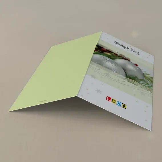 Kartka świąteczna z logo BN3-217 Śnieżynka na srebrnej kuli, tył