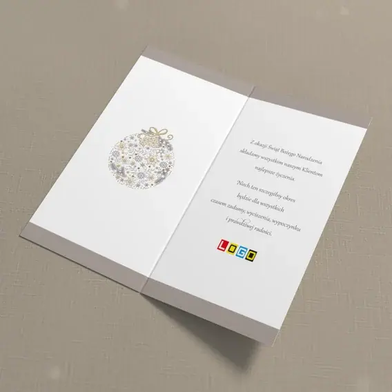 Kartka świąteczna z logo BN3-225 Kula z ikon i kokardą, wnętrze
