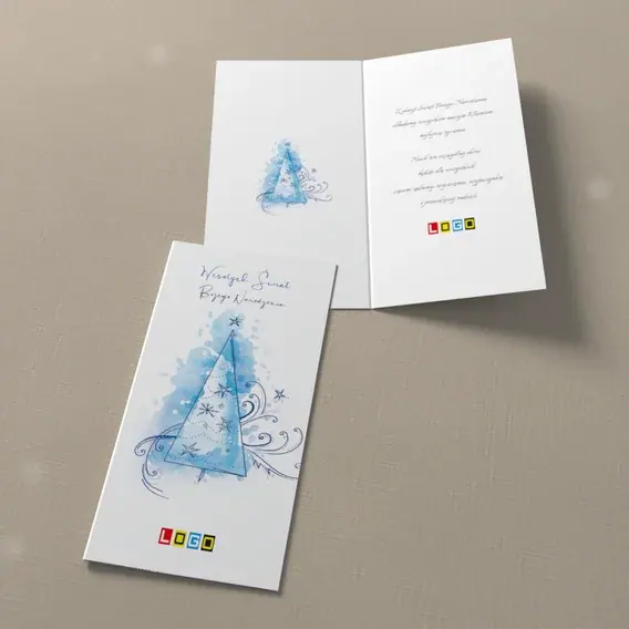 Kartka świąteczna z logo BN3-226 Niebieski kontur w akwareli, widok ogólny