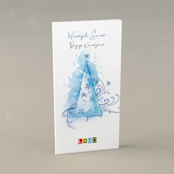 Kartka świąteczna z logo BN3-226 Niebieski kontur w akwareli, przód