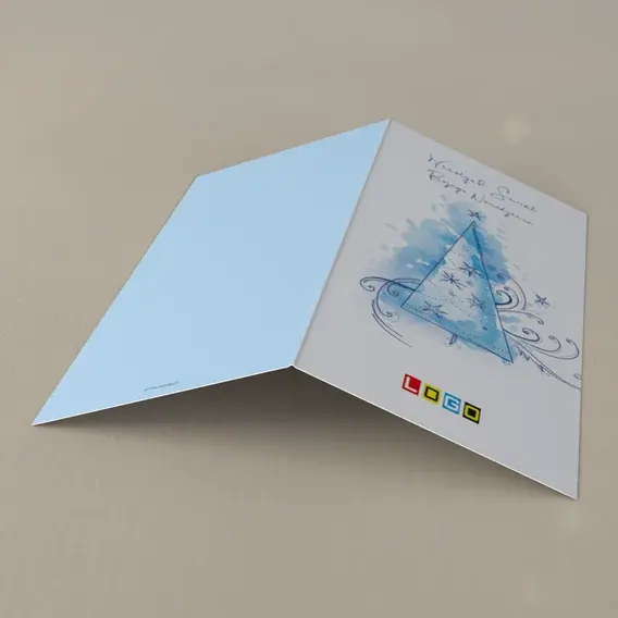 Kartka świąteczna z logo BN3-226 Niebieski kontur w akwareli, tył