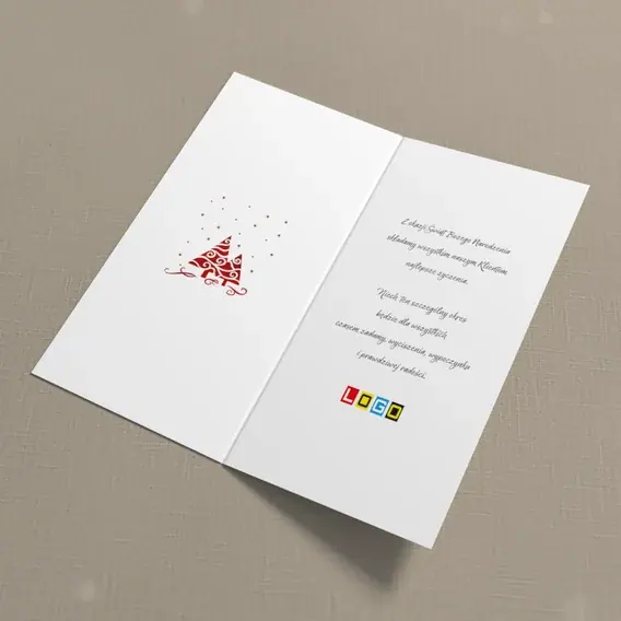 Kartka świąteczna z logo BN3-228 Karmin i wirujące jodły, wnętrze