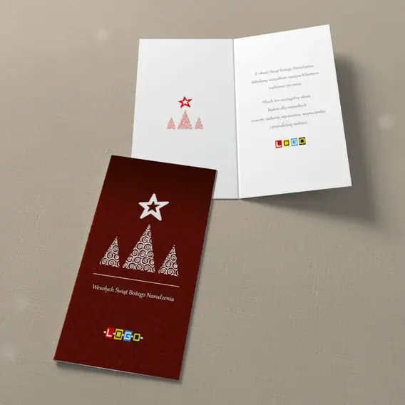 Kartka świąteczna z logo BN3-233 Czerwień i gwiazda nad trio, widok ogólny