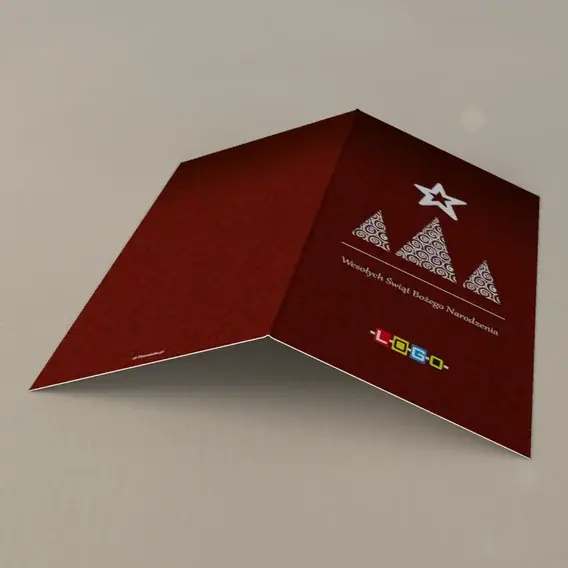 Kartka świąteczna z logo BN3-233 Czerwień i gwiazda nad trio, tył