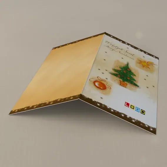 Kartka świąteczna z logo BN3-237 Ciepły brąz i trzy kadry, tył