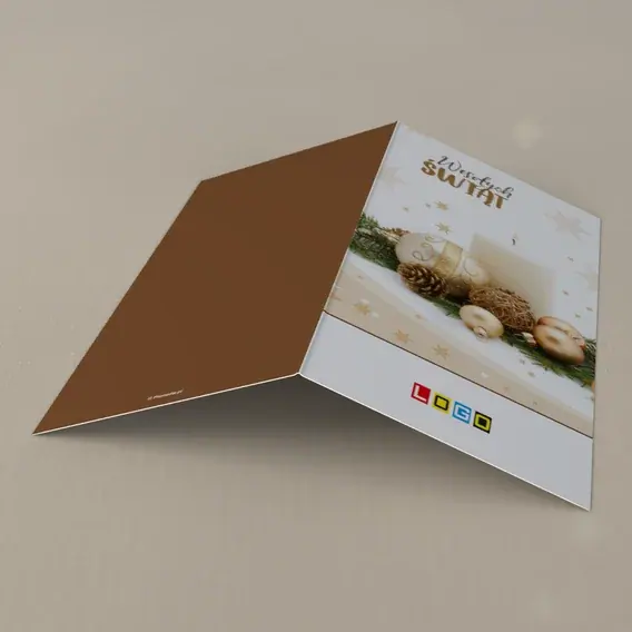 Kartka świąteczna z logo BN3-243 Płomyk i szyszki w złocie, tył