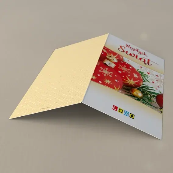 Kartka świąteczna z logo BN3-244 Rubinowe kule w jodle, tył