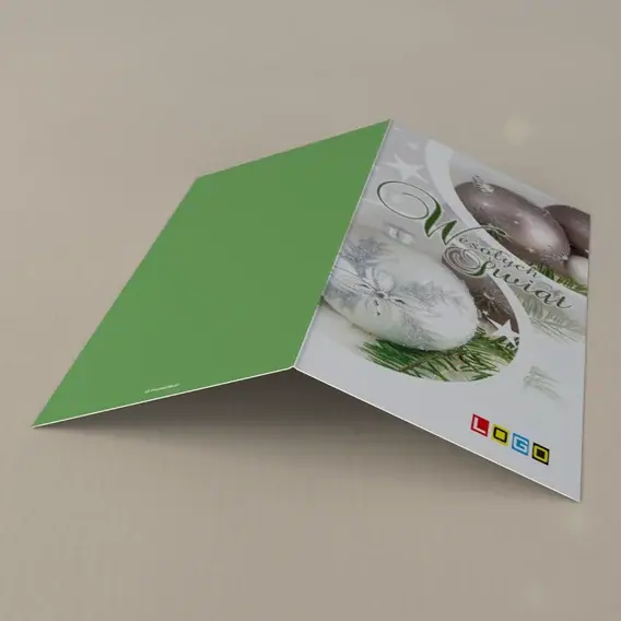 Kartka świąteczna z logo BN3-247 Para kul na skośnej wstędze, tył