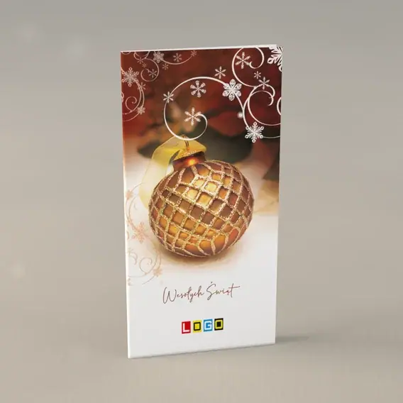 Kartka świąteczna z logo BN3-248 Rdzawa ozdoba w złotej kratce, przód