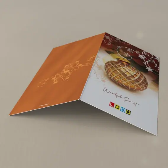 Kartka świąteczna z logo BN3-248 Rdzawa ozdoba w złotej kratce, tył