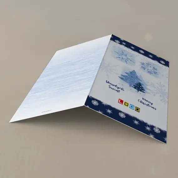 Kartka świąteczna z logo BN3-249 Para drzewek w granatowych ramach, tył