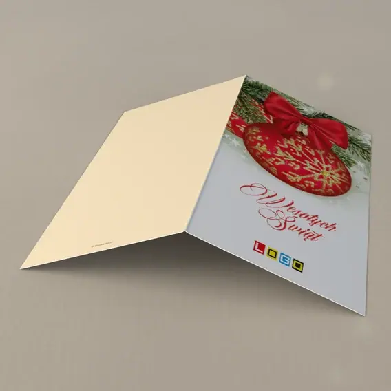Kartka świąteczna z logo BN3-250 Szkarłatna kokarda w świerku, tył