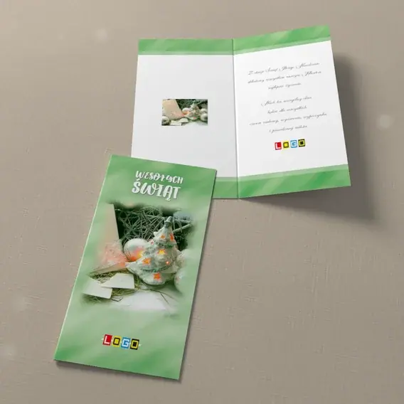 Kartka świąteczna z logo BN3-253 Świecąca biel w zielonym marmurze, widok ogólny