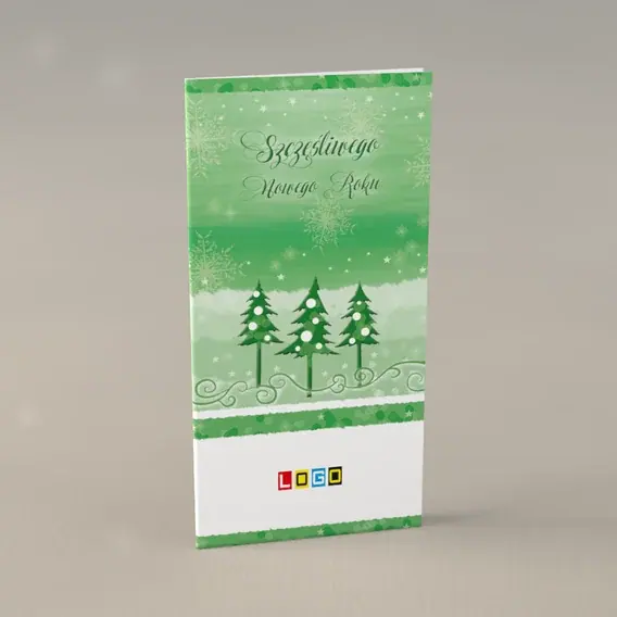 Kartka świąteczna z logo BN3-255 Szmaragdowy zagajnik z życzeniami, przód