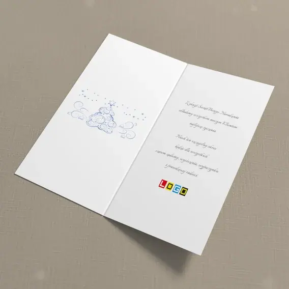 Kartka świąteczna z logo BN3-256 Niebieski wir w białym drzewie, wnętrze
