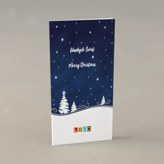 Kartka świąteczna z logo BN3-258 Białe trio w nocnej ciszy, przód