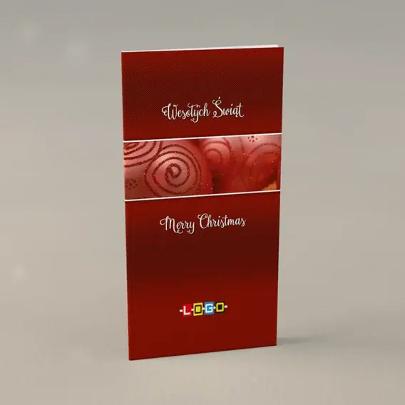Kartka świąteczna z logo BN3-260 Karmazynowe skosy i spirala, przód