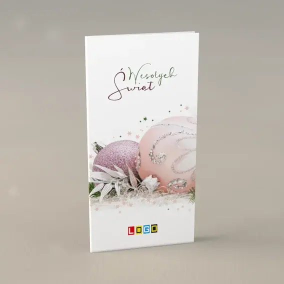 Kartka świąteczna z logo BN3-261 Puder różu i piórka, przód