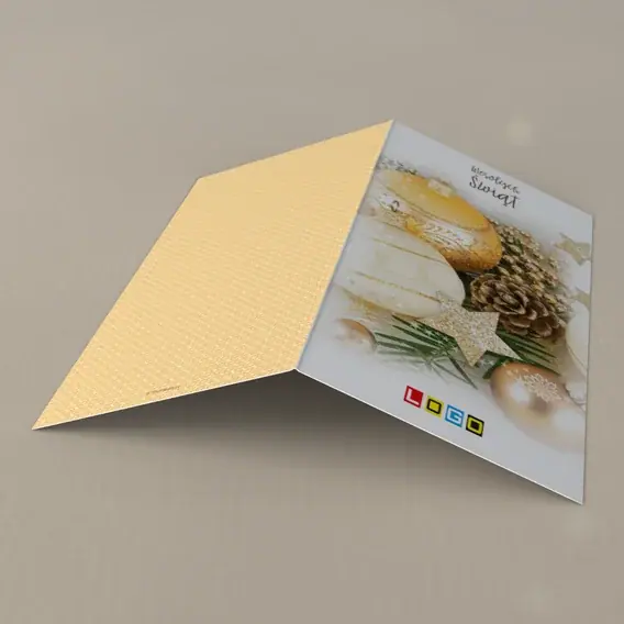 Kartka świąteczna z logo BN3-266 Perłowa girlanda wśród złota, tył