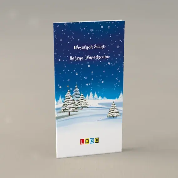 Kartka świąteczna z logo BN3-270 Pagórki w śnieżycy, przód