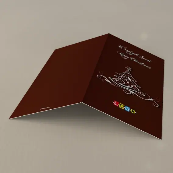Kartka świąteczna z logo BN3-275 Biały szkic drzewka na czekoladzie, tył