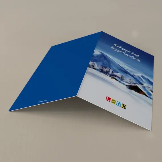 Kartka świąteczna z logo BN3-276 Malowane góry z drewnianą chatą, tył