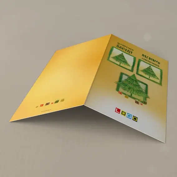 Kartka świąteczna z logo BN3-277 Zielone kwadraty na słonecznej żółci, tył