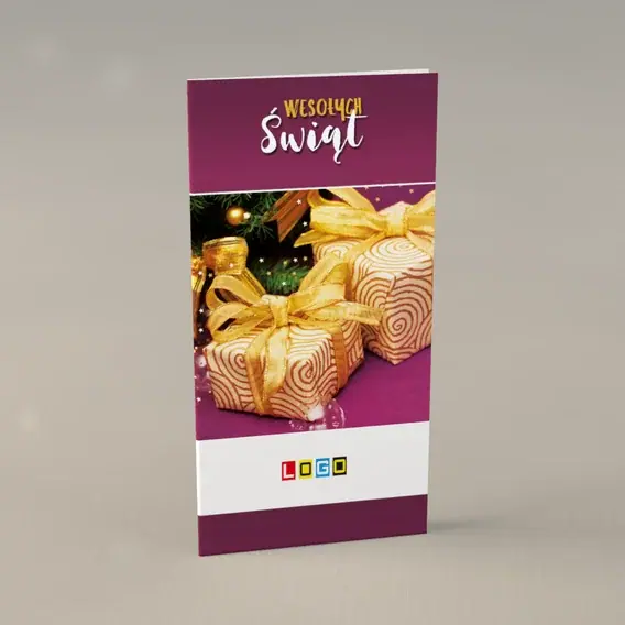 Kartka świąteczna z logo BN3-280 Spiralny papier i złota kula, przód