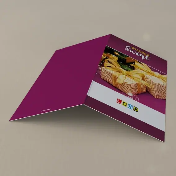 Kartka świąteczna z logo BN3-280 Spiralny papier i złota kula, tył