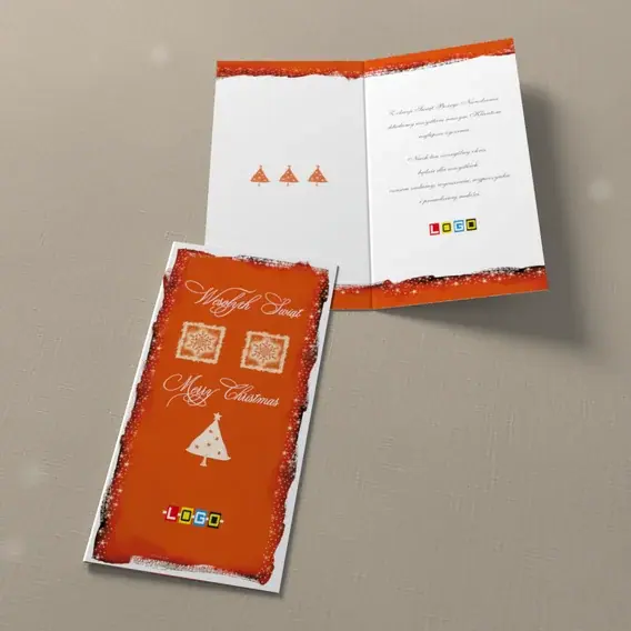 Kartka świąteczna z logo BN3-283 Ognisty gradient z jasną choinką, widok ogólny
