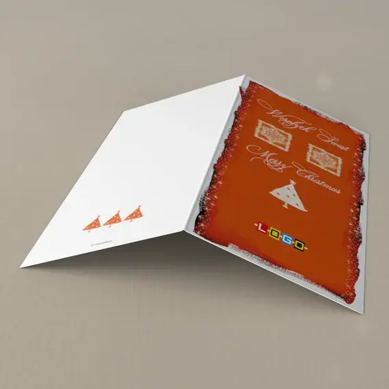 Kartka świąteczna z logo BN3-283 Ognisty gradient z jasną choinką, tył