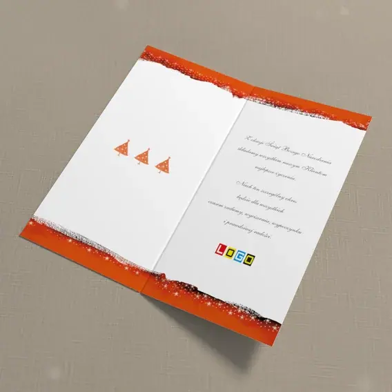 Kartka świąteczna z logo BN3-283 Ognisty gradient z jasną choinką, wnętrze