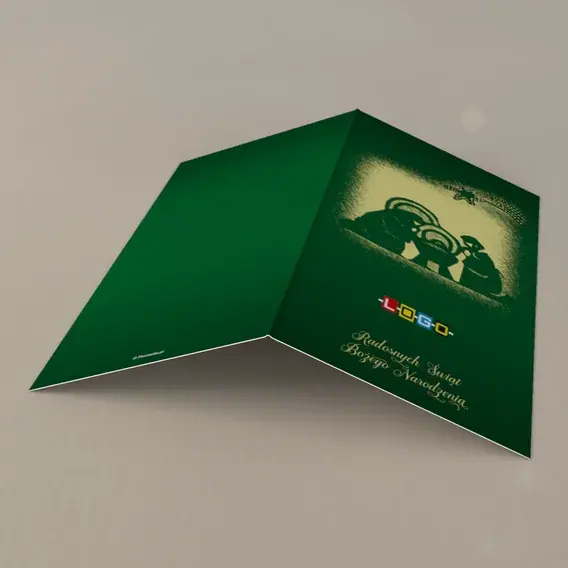 Kartka świąteczna z logo BN3-286 Szopka w zielonym półmroku, tył