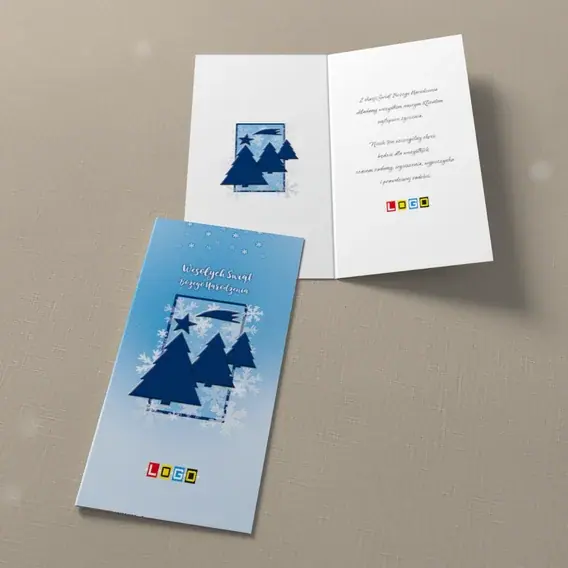Kartka świąteczna z logo BN3-289 Kometa nad granatowym lasem, widok ogólny