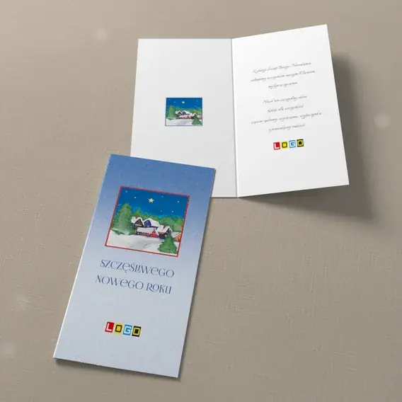 Kartka świąteczna z logo BN3-291 Malowana wieś pod granatowym niebem, widok ogólny