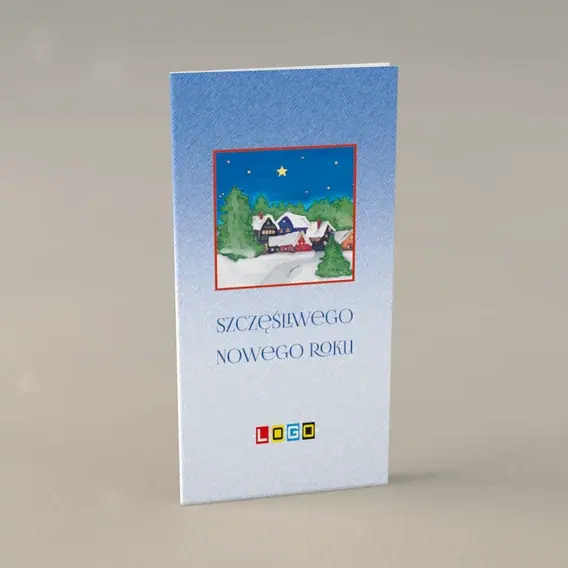 Kartka świąteczna z logo BN3-291 Malowana wieś pod granatowym niebem, przód
