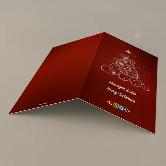 Kartka świąteczna z logo BN3-299 Biała pętla na czerwonym płótnie, tył