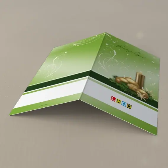 Kartka świąteczna z logo BN3-300 Złote płomyki na zielonym tle, tył