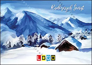 Akwarela z ośnieżonymi szczytami, rozłożony