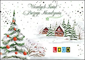 Choinka z wielkimi czerwonymi ozdobami, rozłożony
