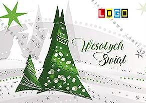 Para zielonych, geometrycznych jodełek w białe groszki, nad jedną gwiazdka, wokół jasne smugi