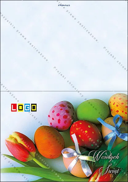 Wstążka łącząca jajka i tulipany, rozłożony
