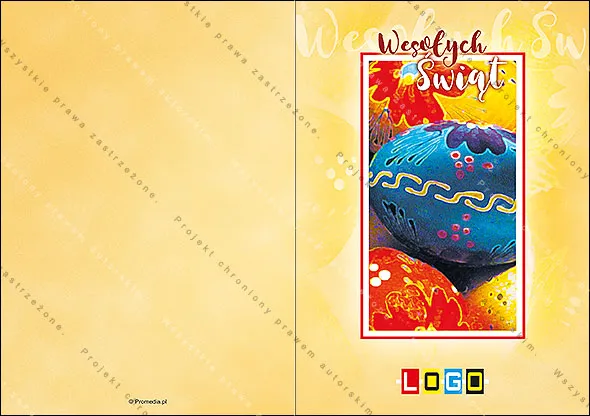 Czerwona oprawa dla niebieskiej pisanki, rozłożony